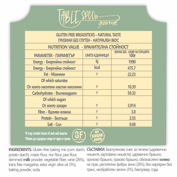 GLUTEN FREE BREADSTICKS – NATURAL TASTE